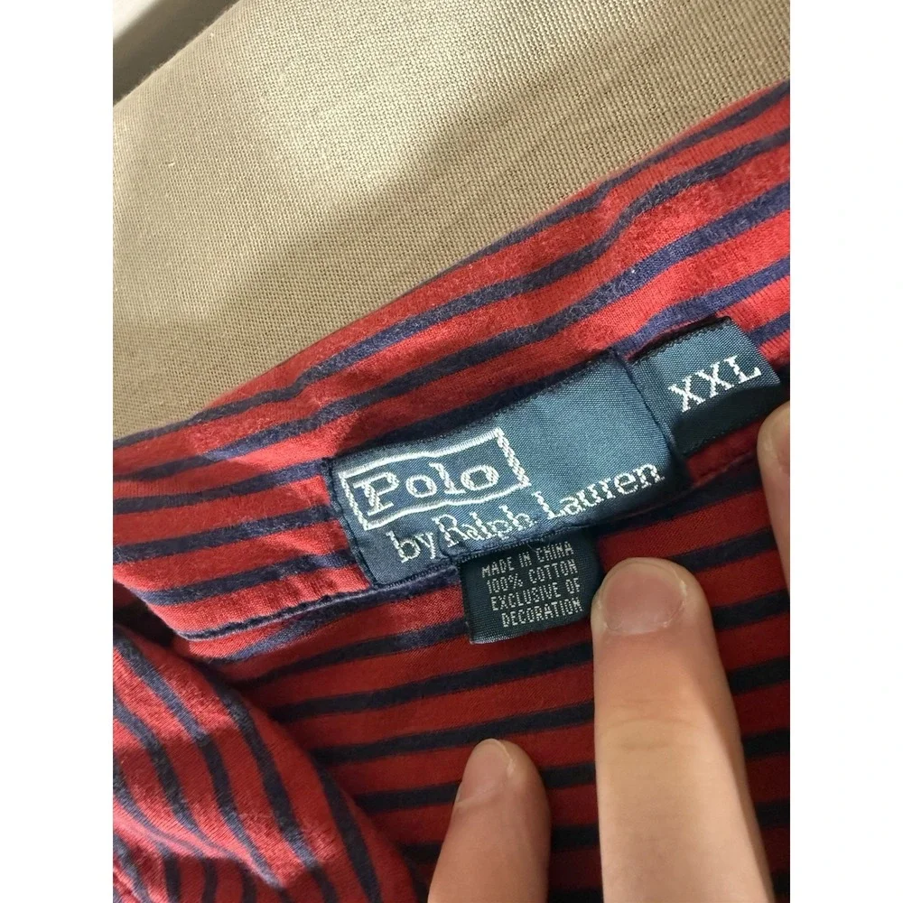 VINTAGE Polo Ralph‎ Lauren Shirt Adult XXL Red Striped Anchor Logo Tee Pullover